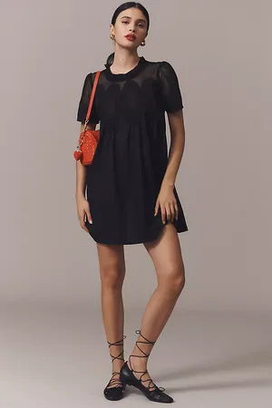 EN ELLY Lace Short-Sleeve Mini Babydoll Dress