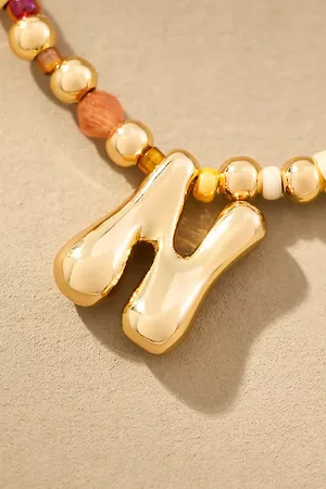 Anthropologie Beaded Bubble Letter Monogram Necklace