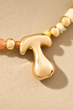 Anthropologie Beaded Bubble Letter Monogram Necklace