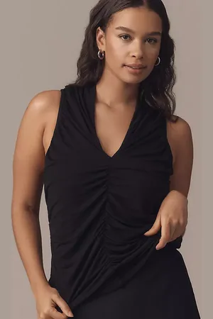 Maeve Ruched V-Neck Sleeveless Tank Top