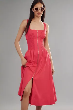 Anthropologie The Tommie Sleeveless Scoop-Neck Front-Zip Midi Dress