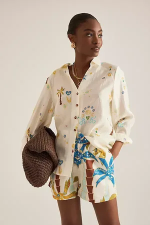 Never Fully Dressed Palm Elissa Linen-Blend Shorts