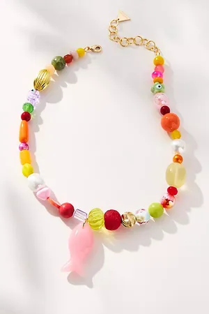 Anthropologie Beaded Icon Charm Necklace
