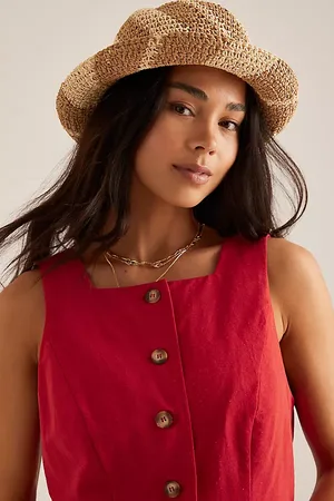 Anthropologie Swirl Straw Bucket Hat
