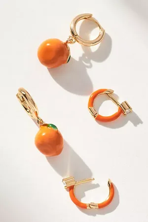 Anthropologie Fruit Charm Huggie Hoop Earrings, Set of 2