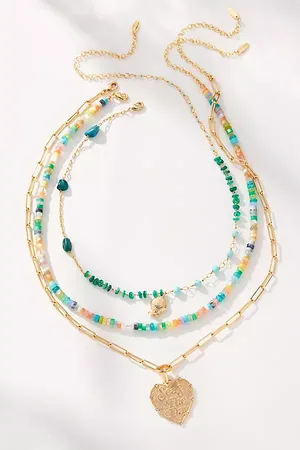 Anthropologie Shades of Sea Layered Necklaces, Set of 3: Charm Edition