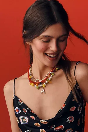 Anthropologie Beaded Fruit Icon Charm Necklace