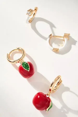 Anthropologie Fruit Charm Huggie Hoop Earrings, Set of 2
