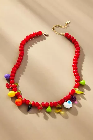 Anthropologie Beaded Fruit Icon Charm Necklace