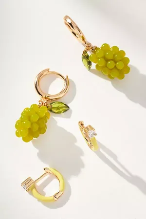 Anthropologie Fruit Charm Huggie Hoop Earrings, Set of 2