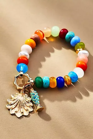 Anthropologie Beaded Charm Stretch Bracelet