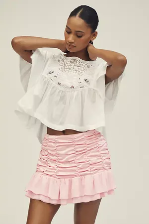 Maeve Satin Chiffon Ruched Mini Skirt