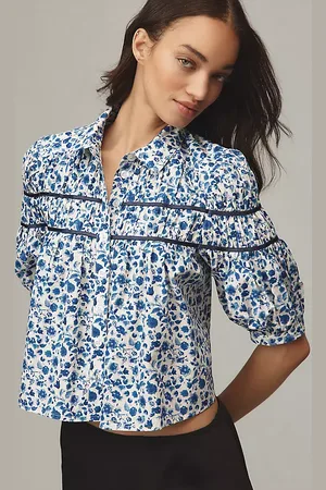 Maeve The Leandra Shirred Yoke Blouse by : Striped Hearts Edition