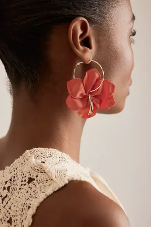 Anthropologie Oversized Flower Drop Hoop Earrings