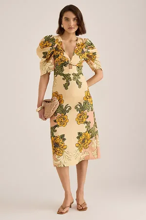 Farm Rio Delicate Flower Linen Midi Dress