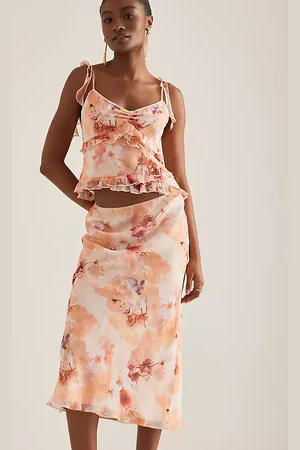 Anthropologie Floral Chiffon Bias Midi Skirt