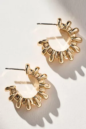Anthropologie Ribbed Metal Small Hoop Earrings