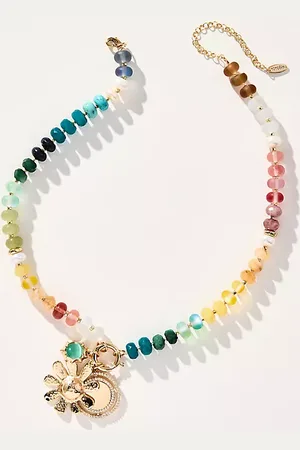 Anthropologie Beaded Charm Cluster Necklace