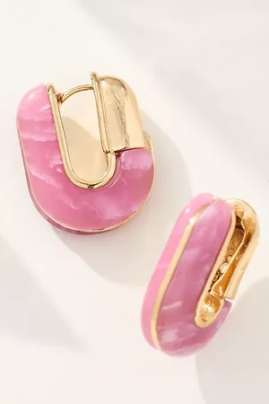 Anthropologie Geo Stone Huggie Hoop Earrings