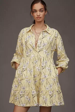 Maeve The Bettina Tiered Mini Shirt Dress by : Linen Edition