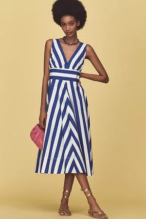 Anthropologie V-Neck Sleeveless Fit & Flare Midi Dress