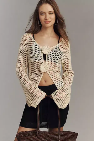 Anthropologie Crochet 3D Rosette Cardigan