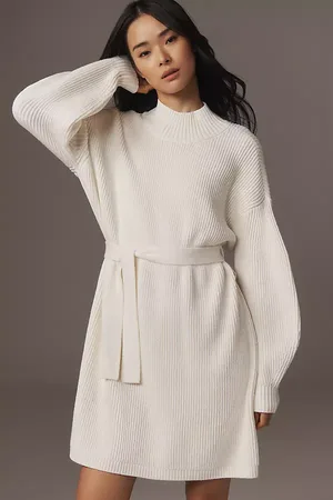 Maeve Long-Sleeve Mock-Neck Tie-Waist Mini Dress