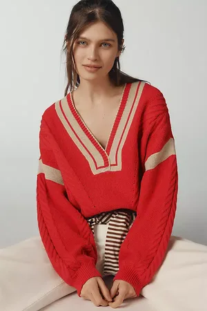 Maeve V-Neck Cable Pullover Jumper