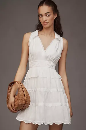 Anthropologie Collared Halter Tiered Ruffled Mini Dress