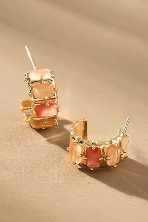 Anthropologie Crystal Baguette Huggie Hoop Earrings