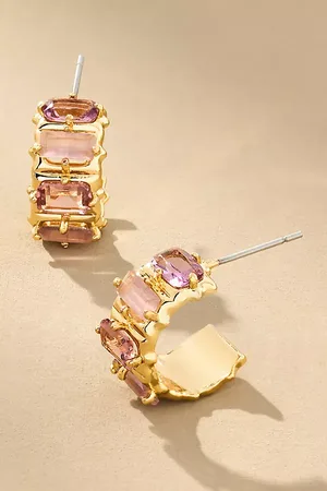 Anthropologie Crystal Baguette Huggie Hoop Earrings