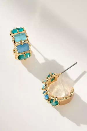 Anthropologie Crystal Baguette Huggie Hoop Earrings