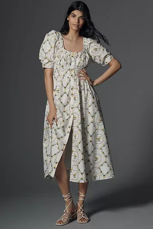 Anthropologie Scoop-Neck Smocked Midi Dress