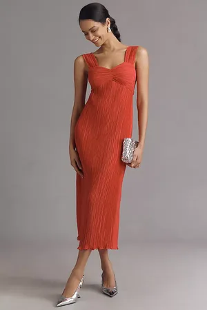 Anthropologie Sleeveless Pleated Satin Midi Dress