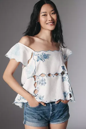 Anthropologie Patchwork Hanky Linen Top