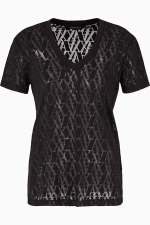 Armani Exchange Regular fit T-shirt in flamed fabric with allover monogram