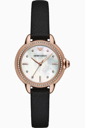 Emporio Armani Three-Hand Black Leather Watch