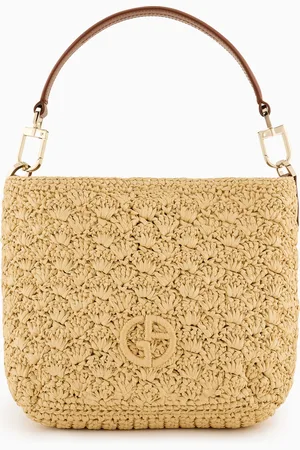 Giorgio Armani Small shoulder bag made of raffia fan stitch and leather