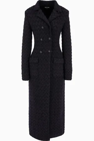 Giorgio Armani Long double-breasted coat in chevron jacquard viscose, silk and mohair wool