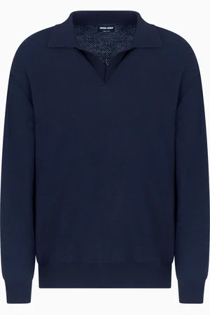 Giorgio Armani Micro jacquard virgin wool and viscose polo jumper
