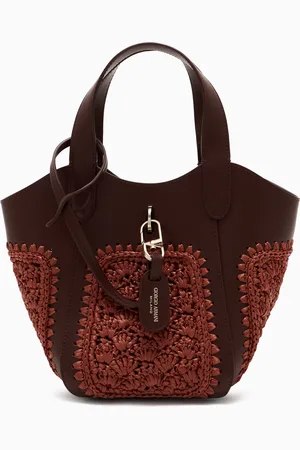 Giorgio Armani Small handbag in leather and fan-stitch raffia