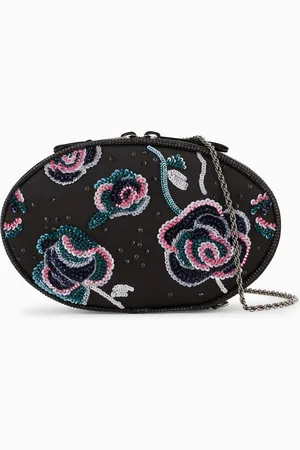 Giorgio Armani Satin round clutch bag with floral embroidery