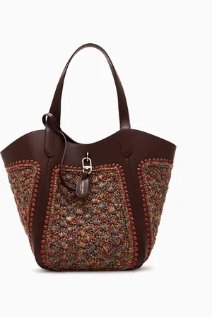 Giorgio Armani Medium handbag in leather and fan-stitch raffia