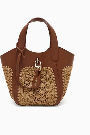Giorgio Armani Small handbag in leather and fan-stitch raffia
