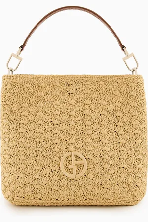 Giorgio Armani Medium shoulder bag made of raffia fan stitch and leather