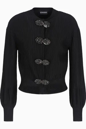 Emporio Armani Ottoman-fabric cardigan with jewel details