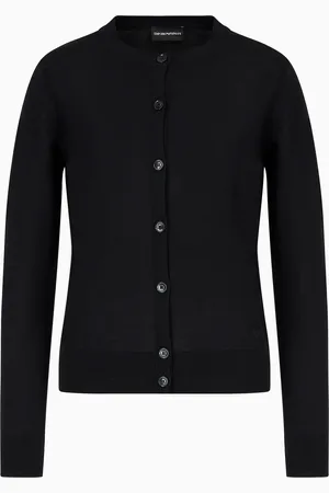 Emporio Armani Cardigan in plain-knit, pure virgin wool