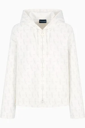 Emporio Armani Double-jersey hooded zip-up sweatshirt with all-over lettering