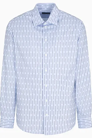 Emporio Armani Jacquard cotton shirt with a vertical flocked pattern