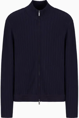 Emporio Armani Icon full-zip cardigan in vertical ottoman-stitch viscose